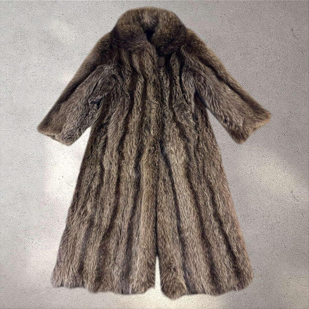 Vintage Silver Racoon Fur Coat Full Length Women's Medium/Large Luxury 60s 70s - Picture 2 of 8
